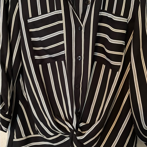 Iz Byer Black and White Striped Button Down Shirt - Picture 3 of 5